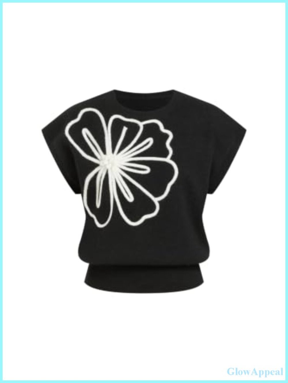 Crew Neck Boxy Knit Vest, Floral 3D Detail, Layering Top